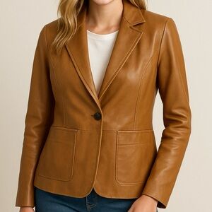 BANANA REPUBLIC Genuine Leather Blazer Jacket – Caramel Tan – Size 2 (Women’s)